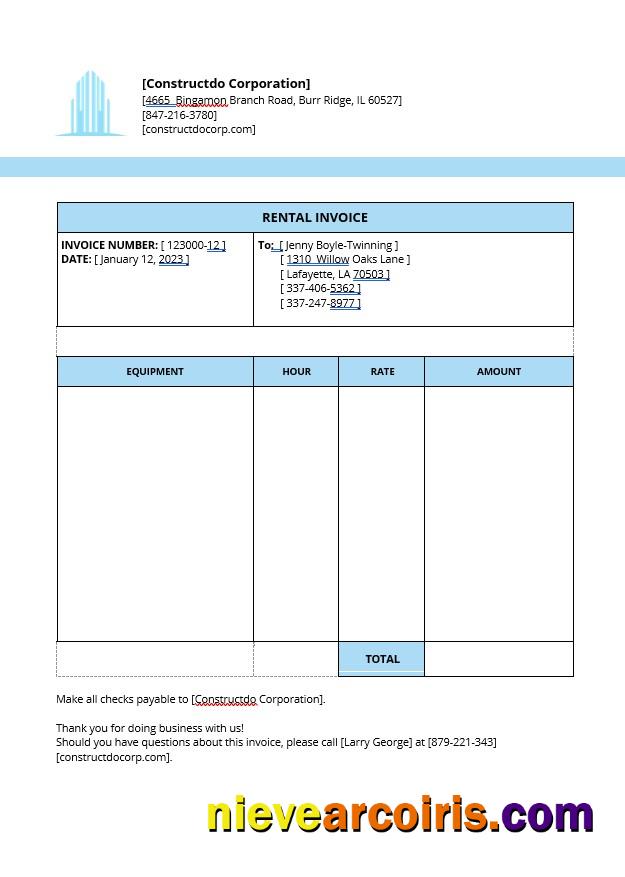Equipment Rental Invoice